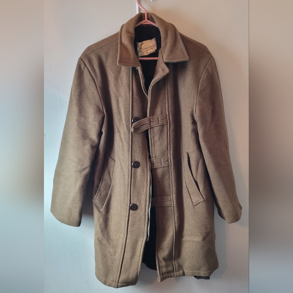 Mens vintage Simpson pea coat - wool /tweed - reworked size medium tan brown